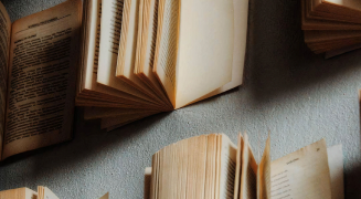 Open books fanned along a windowsill in late light