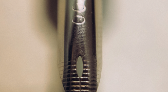 The nib of a fountain pen photographed close up